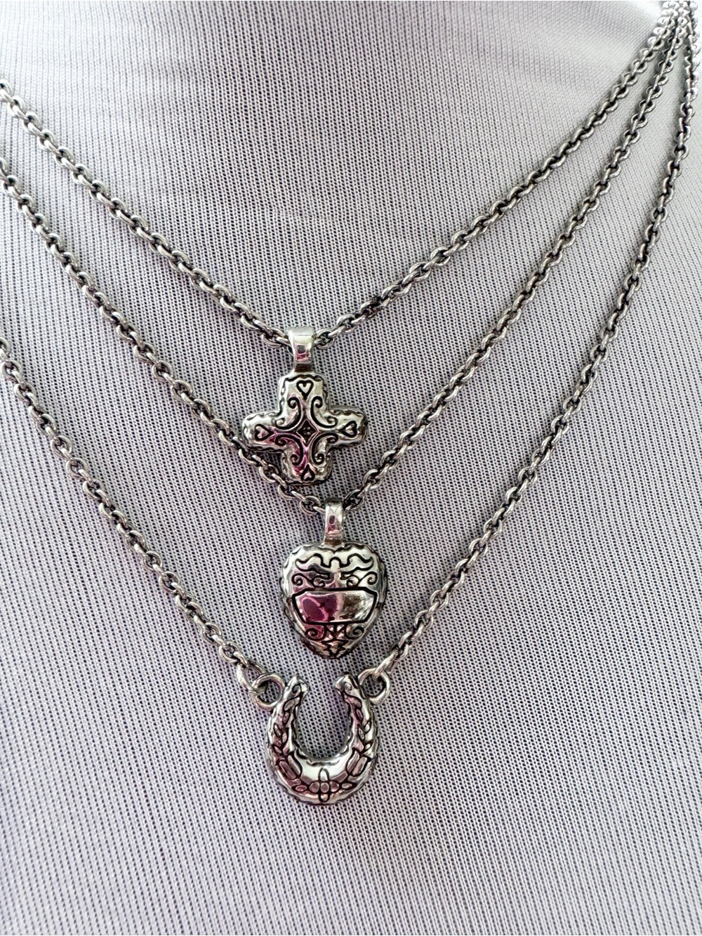 Brighton Silver-Tone Layered Pendant necklace For the Love of God and horses